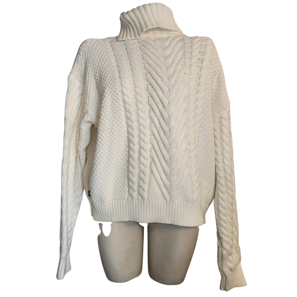 Sperry Womens Cable Knit Turtleneck Sweater Cream White Cotton Blend Large
